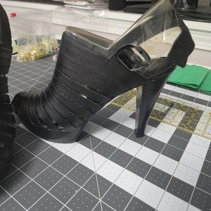 a.n.a. black leather heels/sandals